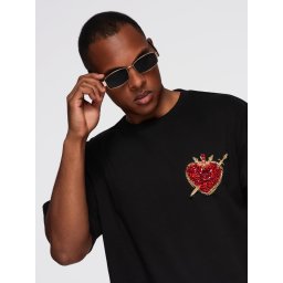 Ombre Men's cotton T-shirt with jewelry applique on chest - black