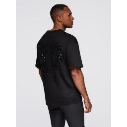 Ombre Men's cotton T-shirt with sequin wing motif on back - black