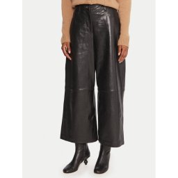 Weekend Max Mara Кожени панталони Blanc 2525436012 Черен Wide Leg