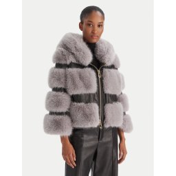 YES LONDON Кожено палто 031 Сив Regular Fit