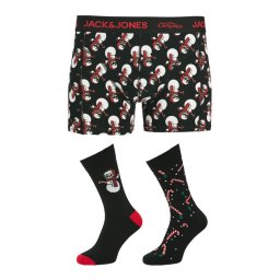 Jack & Jones Комплект боксерки и чорапи Snow Skulls Giftbox 12285138 Черен