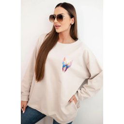 Polski Women's oversized cotton sweatshirt with colorful wings on the back beige