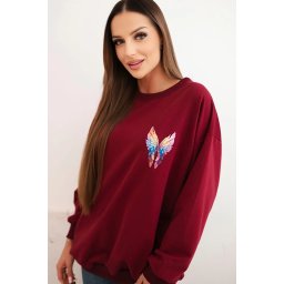 Polski Women's oversized cotton sweatshirt with colorful wings on the back burgundy