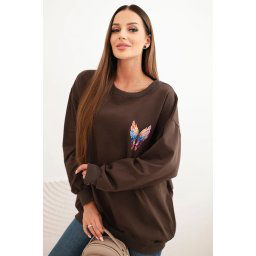 Polski Women's oversized cotton sweatshirt with colorful wings on the back brown