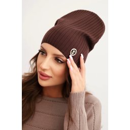 Kesi Women's ribbed cap with a decorative button made of wool and modal brown