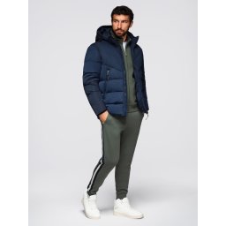 Ombre Men's jacket with asymmetrical quilting and hood - navy blue