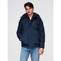 Ombre Men's winter jacket with detachable hood made of waterproof material - navy blue
