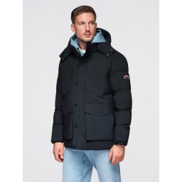 Ombre Men's winter jacket with detachable hood in waterproof material - black