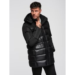 Ombre Men's quilted jacket with high collar and hood - black