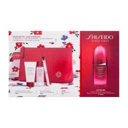 Shiseido Ultimune Power Infusing Concentrate подаръчен комплект: серум за лице Ultimune Power Infusing Concentrate 50 ml + почистваща пяна Clarifying Cleansing Foam 30 ml + тоник за лице Treatment Softener 30 ml + EDP 4 ml + козметична чантичка за жени