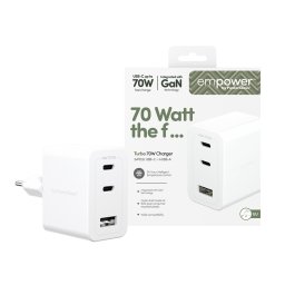 Зарядно 220V empower by PanzerGlass Grand Prix High-Speed Multiple Charger incl. 2 x USB-C + USB-A 70W EU Plug - Silver White