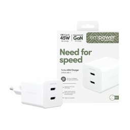 Зарядно 220V empower by PanzerGlass Grand Prix Turbo Dual Charger incl. 2 x USB-C 45W EU Plug - Silver White