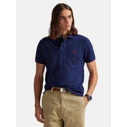 Polo Ralph Lauren Тениска с яка и копчета Core Replen 710782592 Тъмносин Custom Slim Fit