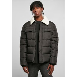 Sherpa Collar Padded Shirt Jacket Black