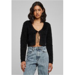Women's sweater with tied cropped feathers black