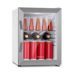 Klarstein Beersafe M Crystal White, охладител, 33 литра, 2 рафта, панорамна стъклена врата, неръждаема стомана (HEA-BeersafeM-Crysta)