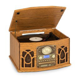 Auna NR-620 DAB, стерео система, древо, грамофон, DAB+, плейър CD, кафяв (MG-NR-620-DAB)