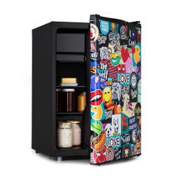 Klarstein Cool Vibe 70+, хладилник, 72 л, 2 рафт, стил Stickerbomb (HEA14-CoolVibe-70L-E)