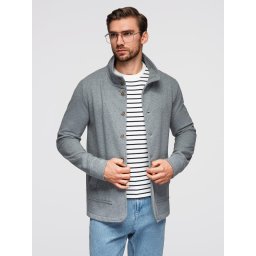 Ombre Men's button-down sweatshirt with stand-up collar - grey melange