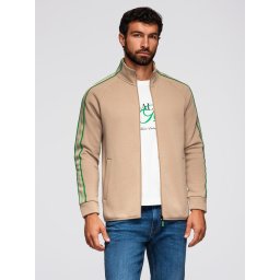 Ombre Men's unbuttoned sweatshirt with piping and high collar - brown