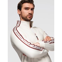 Ombre Men's unbuttoned sweatshirt with piping and high collar - cream
