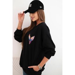 Polski Women's oversized cotton sweatshirt with colorful wings on the back black