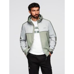 Ombre Men's contrast hooded windbreaker jacket - olive-gray