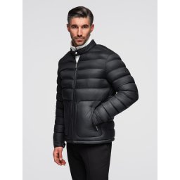 Ombre Men's quilted classic jacket with stand-up collar - black
