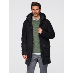 Ombre Elegant men's parka with cargo pockets and hood - black