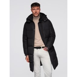Ombre Men's long quilted winter jacket with hood - black