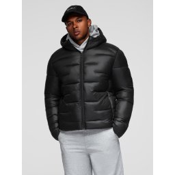 Ombre Men's quilted puffer jacket with hood - black