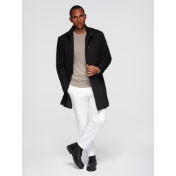Ombre Fitted structured men's high collar coat - black