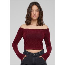 Women's Off Shoulder Glitter Long Sleeve Burgundy