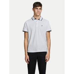 Jack & Jones Тениска с яка и копчета Paulos 12136668 Бял Slim Fit