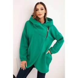 Kesi Włoski Women's insulated hoodie with an asymmetrical zipper green