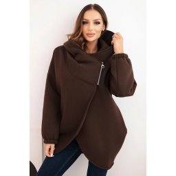 Kesi Włoski Women's insulated hoodie with an asymmetrical zipper brown