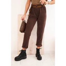 Kesi Włoski Women's pants with a striped belt brown