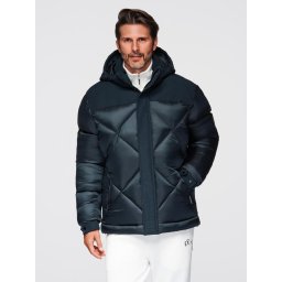 Ombre Men's hooded jacket with geometric diamond quilting - navy blue
