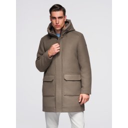 Ombre Men's parka coat with wool and hood - khaki