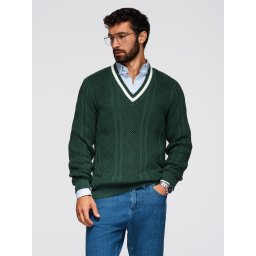 Ombre Men's plaid sweater with crew neckline - green