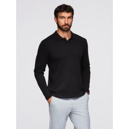 Ombre Men's polo sweater with embroidery on chest - black