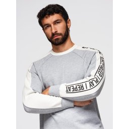 Ombre Men's sweatshirt with contrasting stripes and raglan sleeves - grey melange