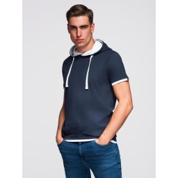 Ombre Men's cotton t-shirt with hood - navy blue