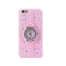 Силиконов Калъф с Часовник за Apple iPhone 6G/6S,Розов