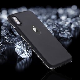 Черен силиконов кейс с камъни за iPhone X / XS