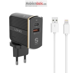 Мрежово Зарядно Устройство за iPhone-LDNIO A2502C,с Lightning кабел