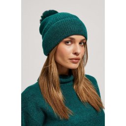 Marisse Warm Knitted Hat With A Pompom, Emerald Green