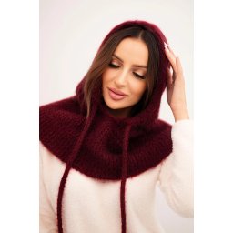 Polski Women's hooded cap with ties and braid weave burgundy