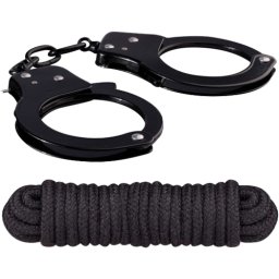 BDSM Комплект - белезници за ръце и въже "SEX EXTRA BLACK" 2 части