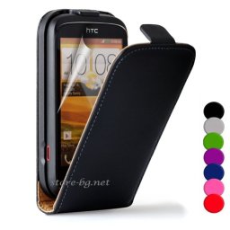 HTC Desire_C Флип2 Кожен Калъф + Протектор